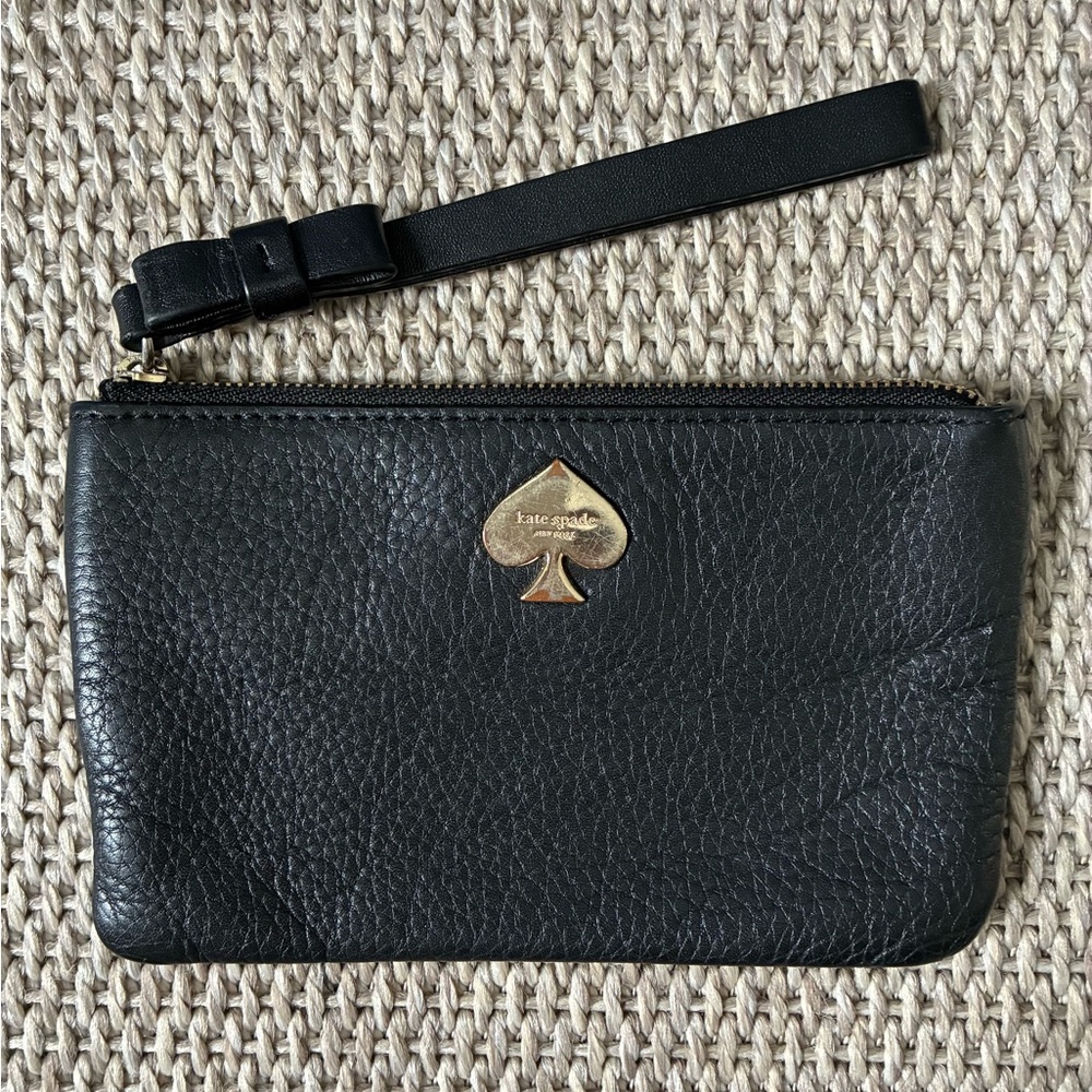 Kate Spade Black Wristlet with Gold Logo